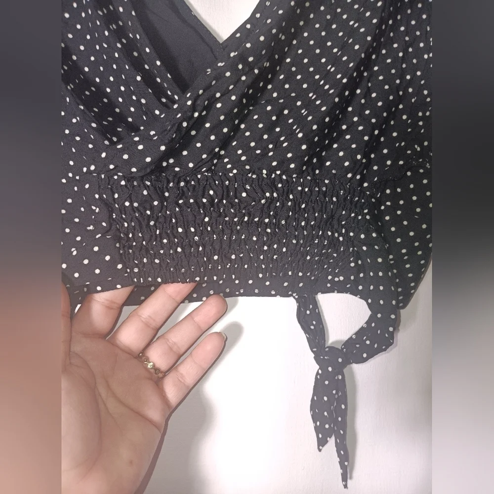 Free People Chic Black Polka Dot Tie-Strap Top